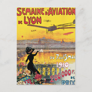 Semaine d' Aviation de Lyon Vintage Travel Poster Postcard