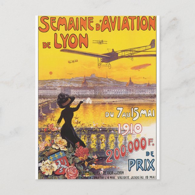 Semaine d'Aviation de Lyon Vintage Travel Poster Postcard (Front)