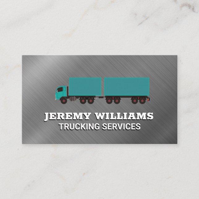 Semi Big Rig Truck | Metallic Brushed Background Business Card (Front)