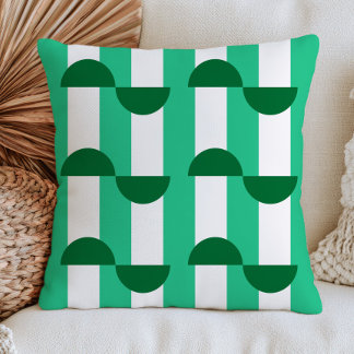 Semi Circles on Green Stripes Mid Century Modern Cushion