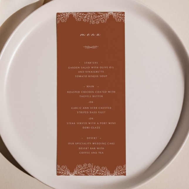 Semi Floral Burnt Orange Wedding Dinner Menu (Creator Uploaded)