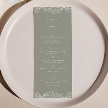 Semi Floral Sage Green Wedding Dinner Menu