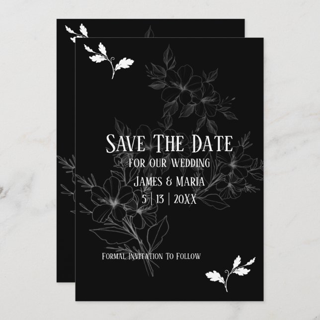 Semi Formal Black & White Flat Save The Date Card (Front/Back)