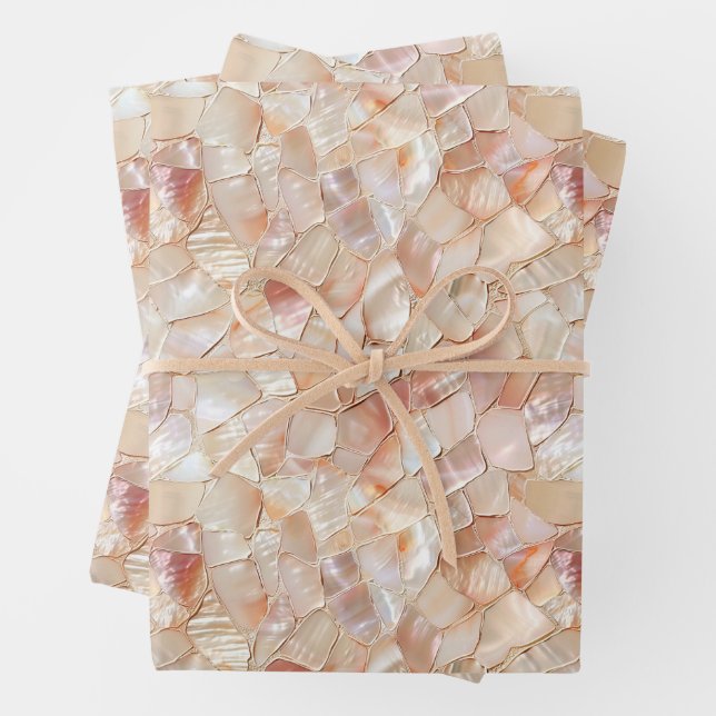 Semi-Glossy Peach Mother of Pearl Mosaic Wrapping Paper Sheet (In situ)