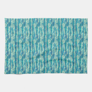 Semi-pixelated cotton in mix of cyan and turquoise tea towel