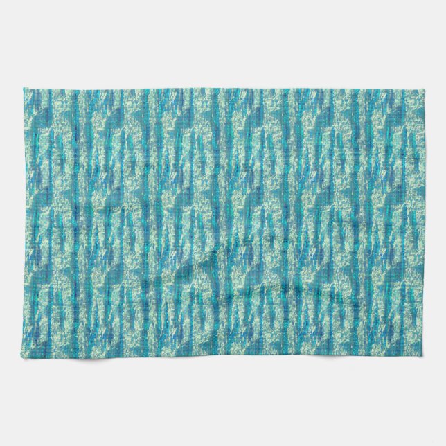 Semi-pixelated cotton in mix of cyan and turquoise tea towel (Horizontal)