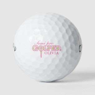 Semi pro golfer pink plaid personalised golf balls