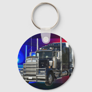 SEMI TRACTOR TRAILER WITH POLICE LIGHTS BACKGROUND KEY RING