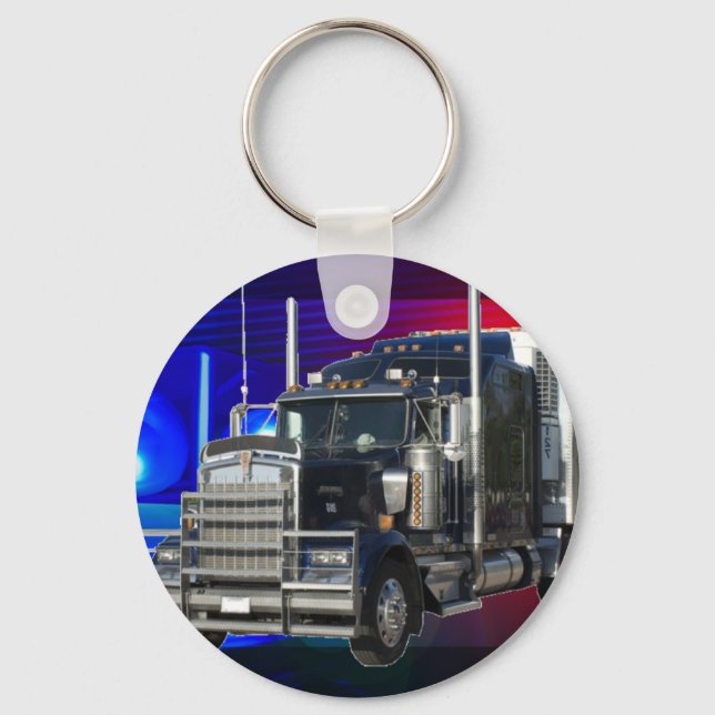 SEMI TRACTOR TRAILER WITH POLICE LIGHTS BACKGROUND KEY RING (Front)