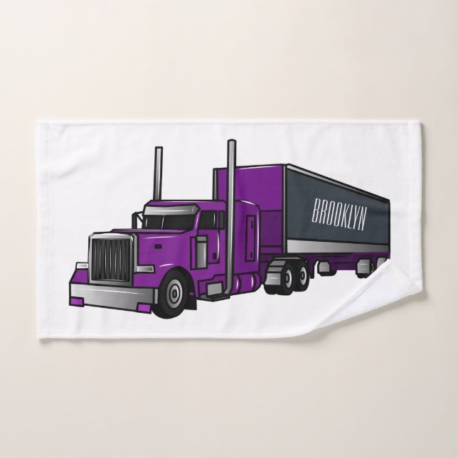 Semi-trailer truck cartoon illustration bath towel set (Hand Towel)