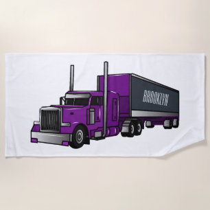 Semi-trailer truck cartoon illustration beach towel