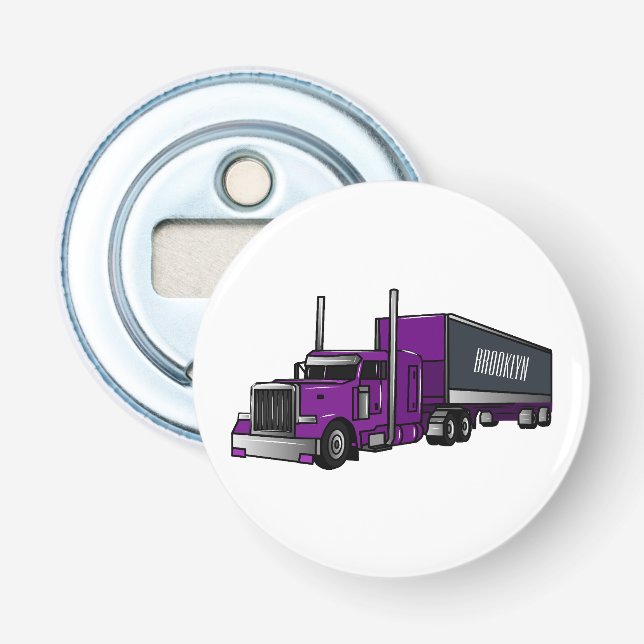 Semi-trailer truck cartoon illustration bottle opener (Front)