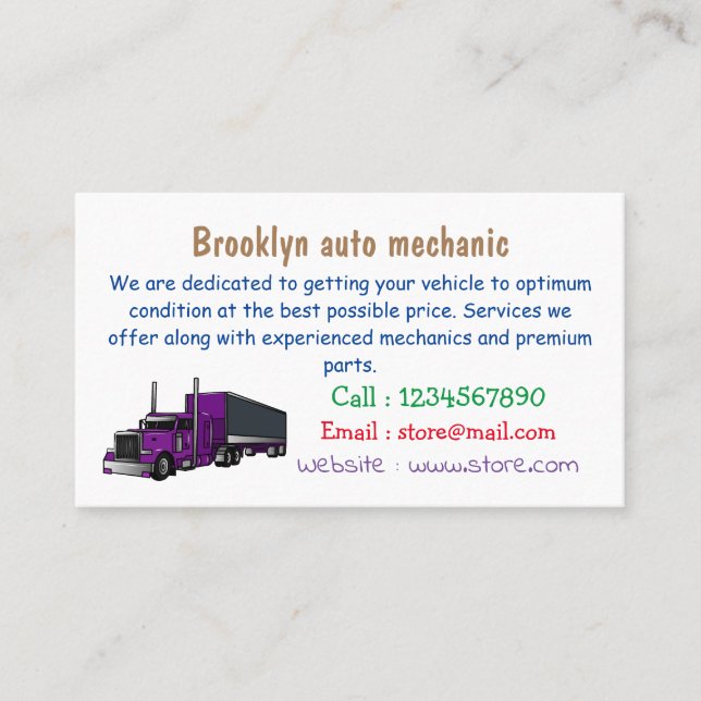 Semi-trailer truck cartoon illustration business card (Front)