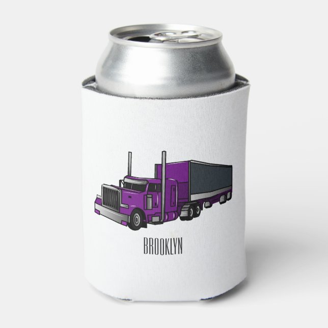 Semi-trailer truck cartoon illustration can cooler (Can Front)