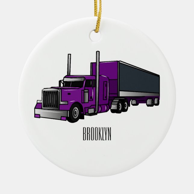 Semi-trailer truck cartoon illustration ceramic tree decoration (Front)