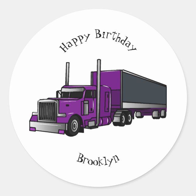 Semi-trailer truck cartoon illustration classic round sticker (Front)
