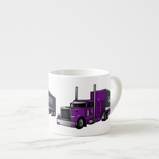 Semi-trailer truck cartoon illustration espresso cup (Front Right)