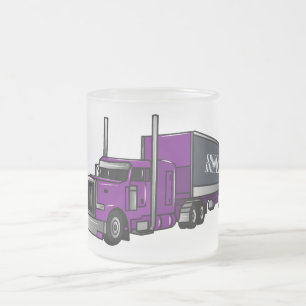 Semi-trailer truck cartoon illustration frosted glass coffee mug