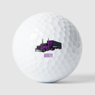 Semi-trailer truck cartoon illustration golf balls