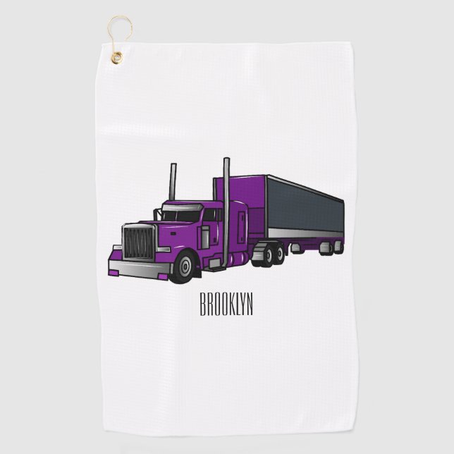 Semi-trailer truck cartoon illustration golf towel (Front)
