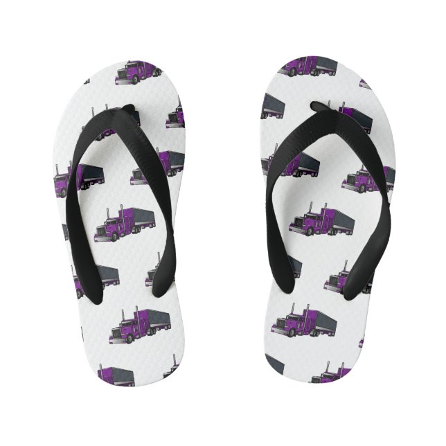 Semi-trailer truck cartoon illustration kid's flip flops (Footbed)