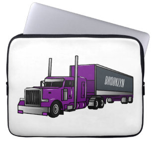 Semi-trailer truck cartoon illustration laptop sleeve