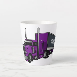 Semi-trailer truck cartoon illustration latte mug