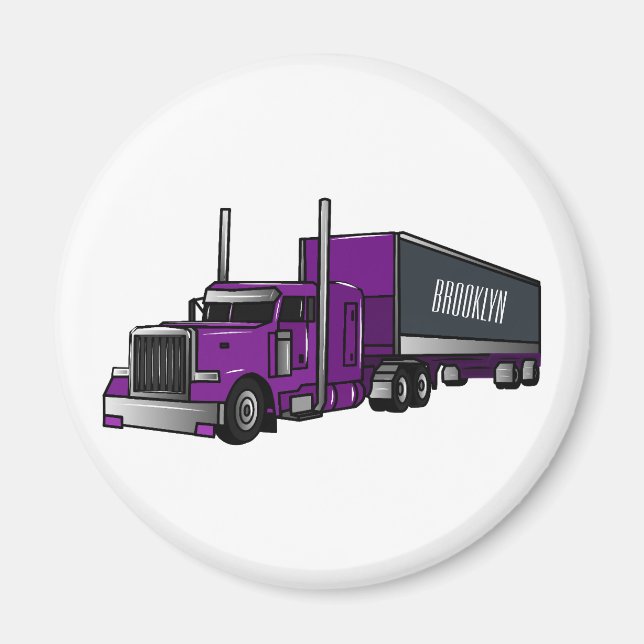 Semi-trailer truck cartoon illustration magnet (Front)