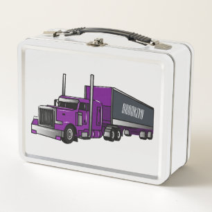 Semi-trailer truck cartoon illustration metal lunch box