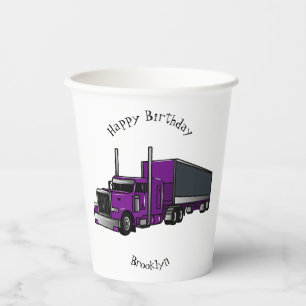 Semi-trailer truck cartoon illustration paper cups