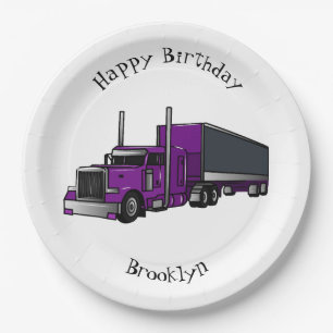Semi-trailer truck cartoon illustration paper plate