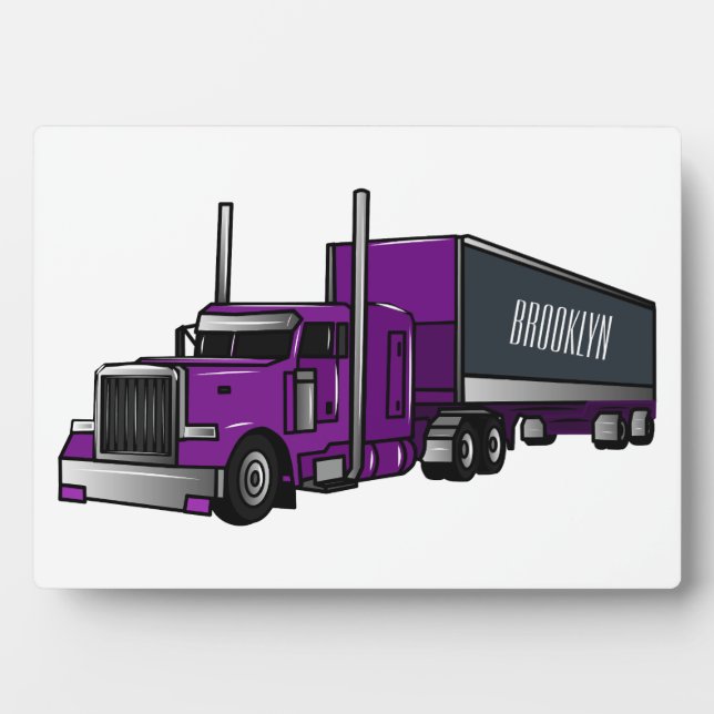 Semi-trailer truck cartoon illustration plaque (Front)