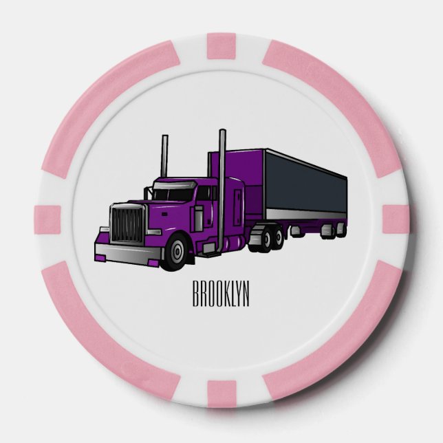 Semi-trailer truck cartoon illustration poker chips (Front)