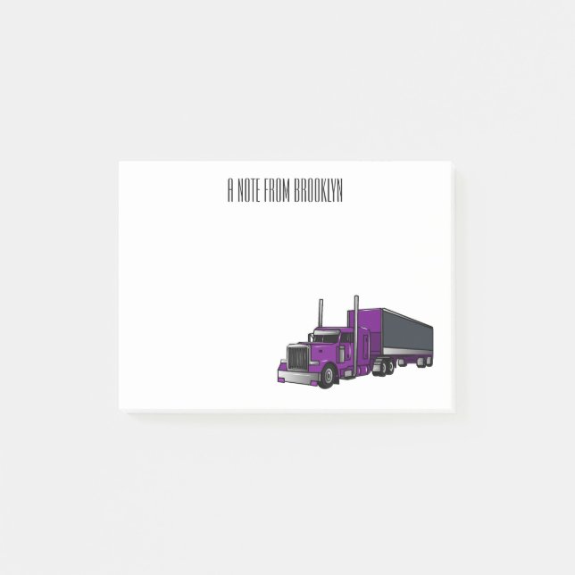 Semi-trailer truck cartoon illustration post-it notes (Front)