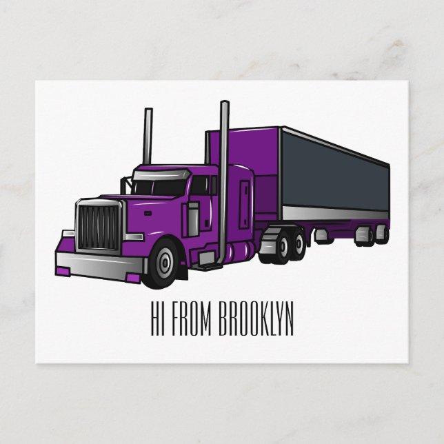 Semi-trailer truck cartoon illustration postcard (Front)