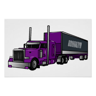 Semi-trailer truck cartoon illustration poster