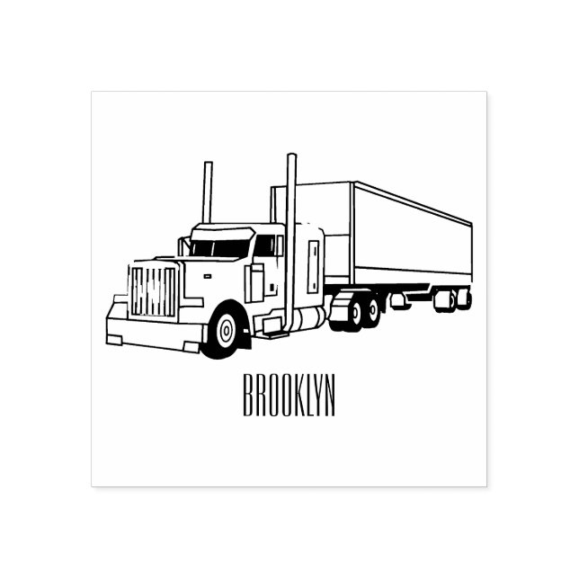 Semi-trailer truck cartoon illustration rubber stamp (Imprint)