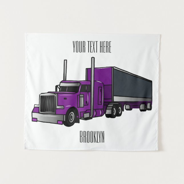 Semi-trailer truck cartoon illustration tapestry (Front (Horizontal))