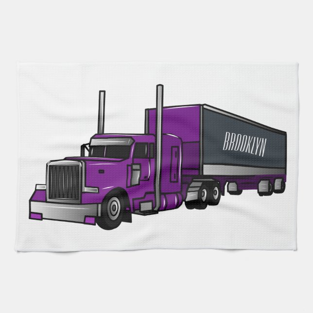 Semi-trailer truck cartoon illustration tea towel (Horizontal)