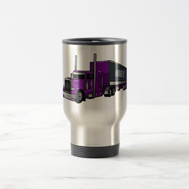 Semi-trailer truck cartoon illustration travel mug (Center)