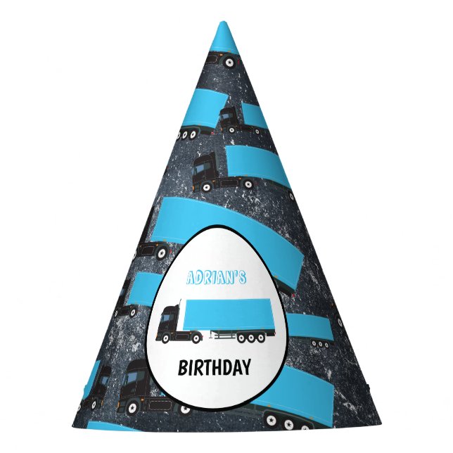 Semi-Trailer Truck Transportation Trucks Birthday Party Hat (Front)