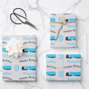 Semi-Trailer Truck Transportation Trucks Birthday Wrapping Paper Sheet