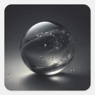 Semi Transparent Greyscale Sphere With Bubbles- Square Sticker