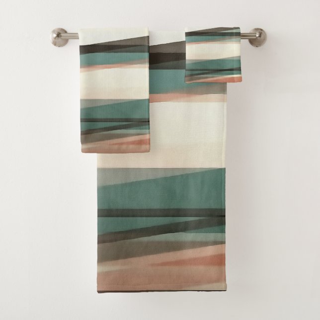 Semi Transparent Layers In Peach Brown And Green Bath Towel Set (Insitu)