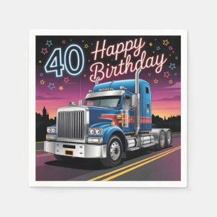 Semi-Truck 40th Happy Birthday Illustration Napkin
