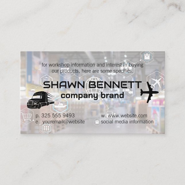 Semi Truck | Aircraft | Logistics Shipping Network Business Card (Front)