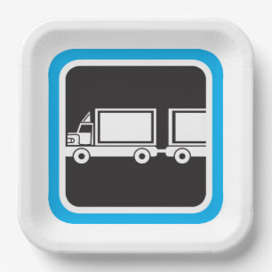 Semi-Truck and Trailer Blue Icon Paper Plate