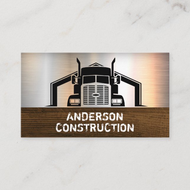 Semi Truck and Wood Steel Business Card (Front)