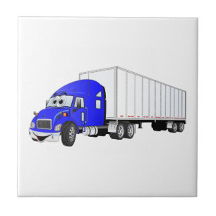 Semi Truck Blue White Trailer Cartoon Tile