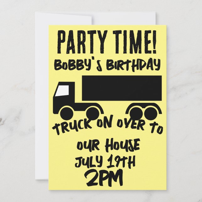 SEMI-TRUCK BOYS KIDS BIRTHDAY PARTY INVITATIONS (Front)